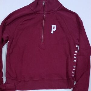 PINK Victoria's Secret Red Zip Up Sweater with Embroidered Logo